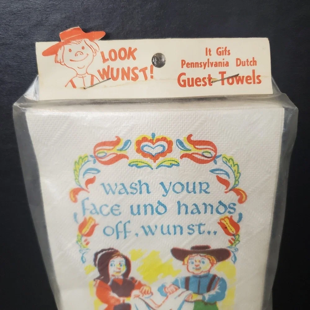 Vtg Pennsylvania Dutch‎ Guest Towels Paper Napkins Colorful Printed Design NOS